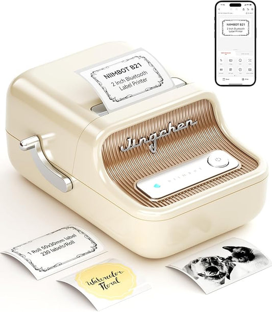 NIIMBOT B21 Label Maker Inkless Bluetooth Label Printer, 2 Inch Portable Label Machine for Small Business, Address, Logo, Clothing, Mailing, Candles, Jewelry, Sticker Printer for Gift, White