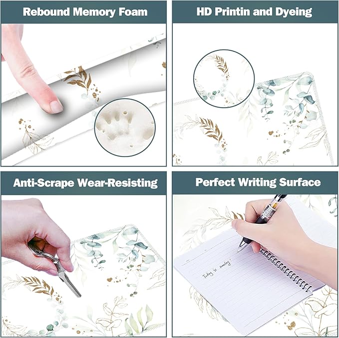 ARTSO Gaming Mouse Pad Wrist Support Set, XXL Large Desk Mat Mousepad + Keyboard Wrist Support+ Mouse Wrist Rest+Coaster 4in1 Ergonomic, Memory Foam, Stitched Edge for Home Office -Pretty Leaves