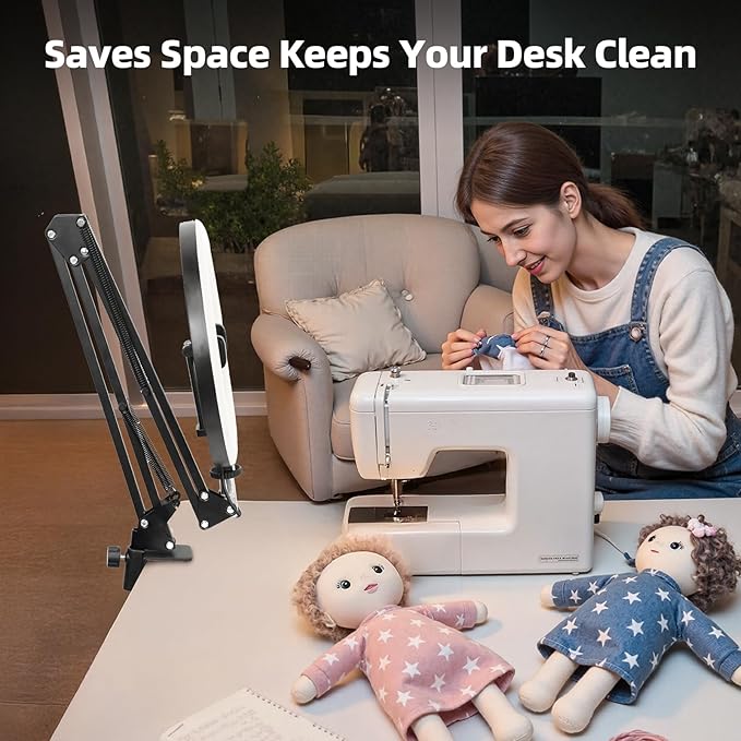 Ultra Bright 18W Ring Light for Desk with Overhead Phone Mount & Stable Phone Stand for Recording – Super Bright Lighting Ringlight for Artists/DIY Crafting/Repair Videos/Painting/Tutorial Recording