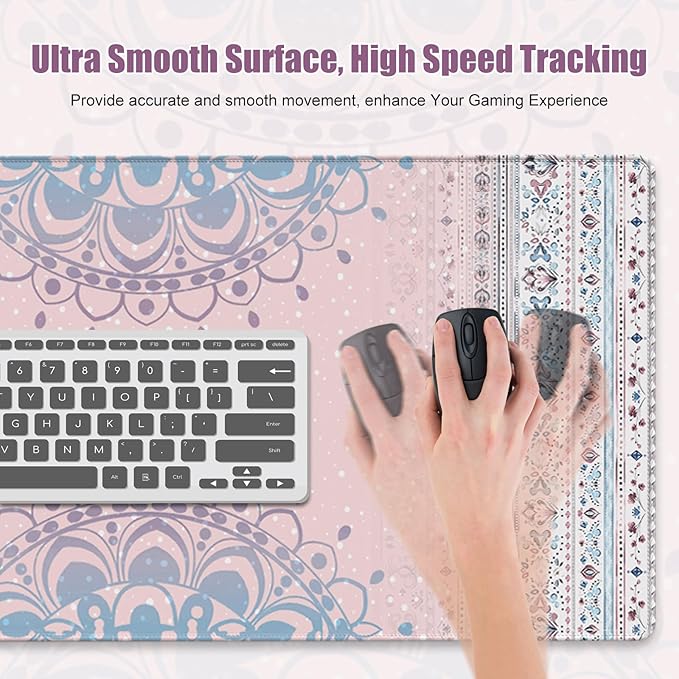 Pink Rug Desk Mat Retro, Large Desk Matt for Desktop, CuteDesk Pad Mat, XXL Big Mouse Pad, Anti-Slip Mousepad with Stitched Edges, Keyboard Pad MouseMat Cover for Computer 35.4×15.7 in