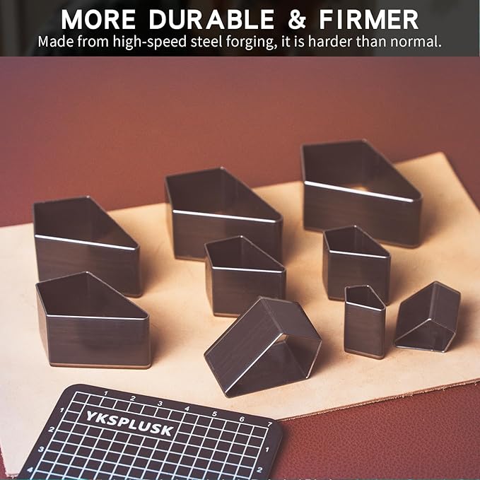 Leather Hole Cutter Set, 9 Sizes Diamond Shaped Cutting Dies Cutter Tools 20 25 30 35 40 45 50 55 60mm, Leather Cutter Hollow Hole Punch Tool Kit for DIY Leathercrafts