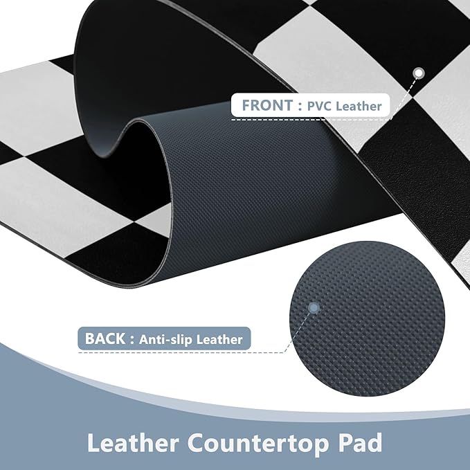 Mouse Pad Desk Mat Leather Desk Pad Large Gaming Desk Cover Protector Mat for Keyboard Computer Laptop Office Waterproof 35.4 x 16.5 Inch Checkered Black and White