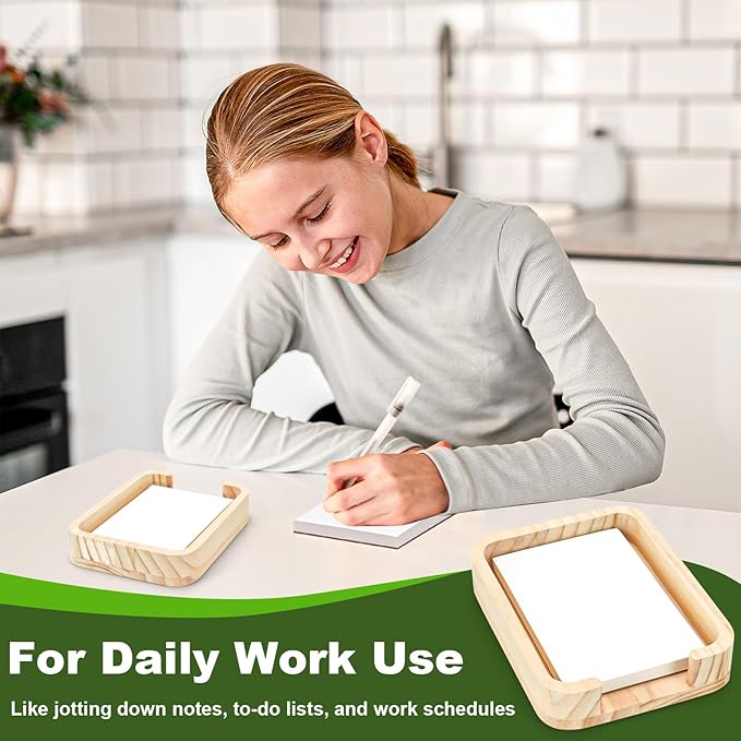 4x6 Memo Paper Holder Organizer for Desk Wooden Note Paper Tray with 100 Sheet Blank Memo Pads 4x6 Index Card Tray Wood Sticky Note Holder for Office Home School