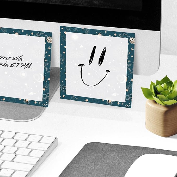 Sticky Notes, 2 Pads, 3x3 inches, Cute Colorful Fun Self-Stick Note Pads, Easy Post, Strong Adhesive Notepad Blue Teal Celestial