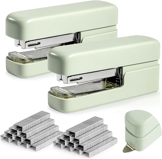 deli Stapler, Desktop Staplers with 1660 Staples and Integrated Staple Remover, 40 Sheet Capacity Office Stapler, 2 Pack, Green