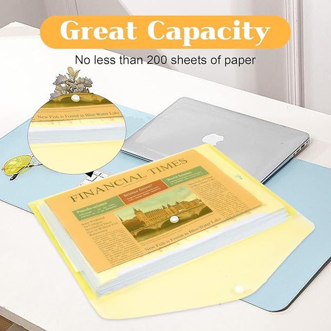50pcs Plastic Envelopes,Poly Envelopes with Snap Button Closure,Clear Document Folders Letter A4 Size File Envelopes,Plastic File Folders for School Home Work Office Organization,8 Assorted Color (50)