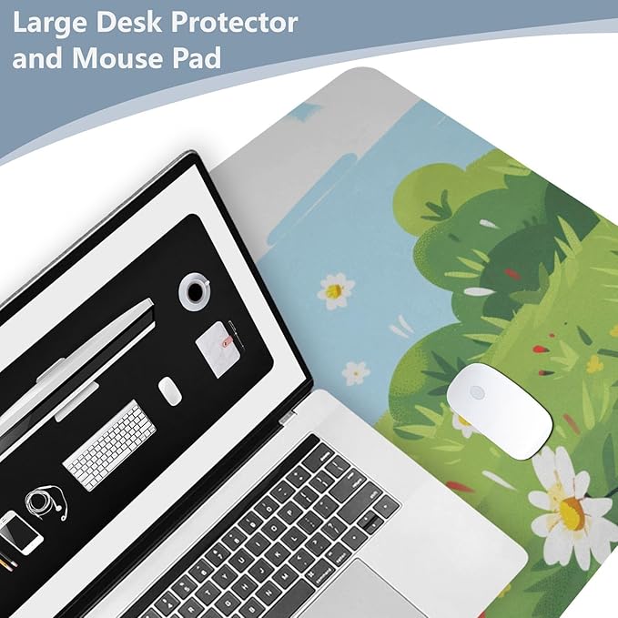 Mouse Pad Desk Mat Leather Desk Pad Large Gaming Desk Cover Protector Mat for Keyboard Computer Laptop Office Waterproof 47.2 x 23.6 Inch Cute Corgi Dog Floral