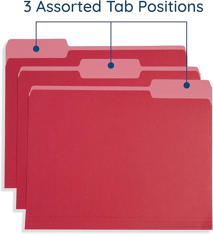 100 Blue Summit Supplies Red File Folders - Two-Tone Red Folders Letter Size with 1/3 Cut Tabs, Durable 11pt Paper, Holds Letter Size Documents, Red Folders Bulk