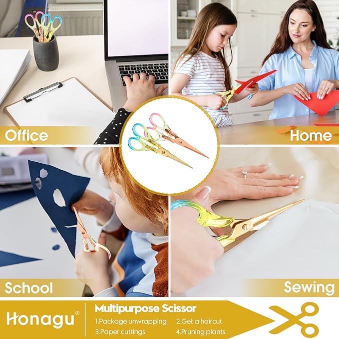 Honagu Premium Acrylic Handle Scissors -Stainless Steel Blades, Precision Cutting, Ergonomic Design, Ideal for Home, Office, and Craft Use - 2 Pack, Red+Blue