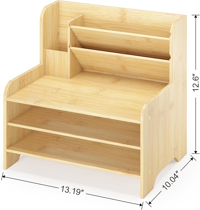 Bamboo Desk Organizer Mail Holder Countertop Letter Tray File Organizer for Desk Letter Sorter Paper File Storage for School Home Office Supplies