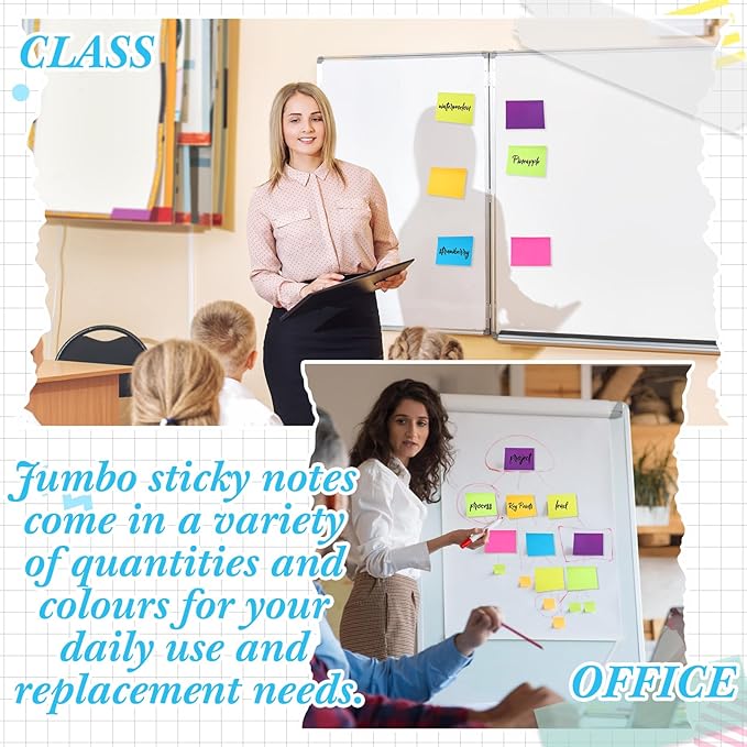 Zubebe 12 Pads 8 x 6 Inch Sticky Notes Bright Colors Sticky Pads Large Self Stick Note Pads Square Memo Post Stickies for Home Office School, 25 Sheets/Pad