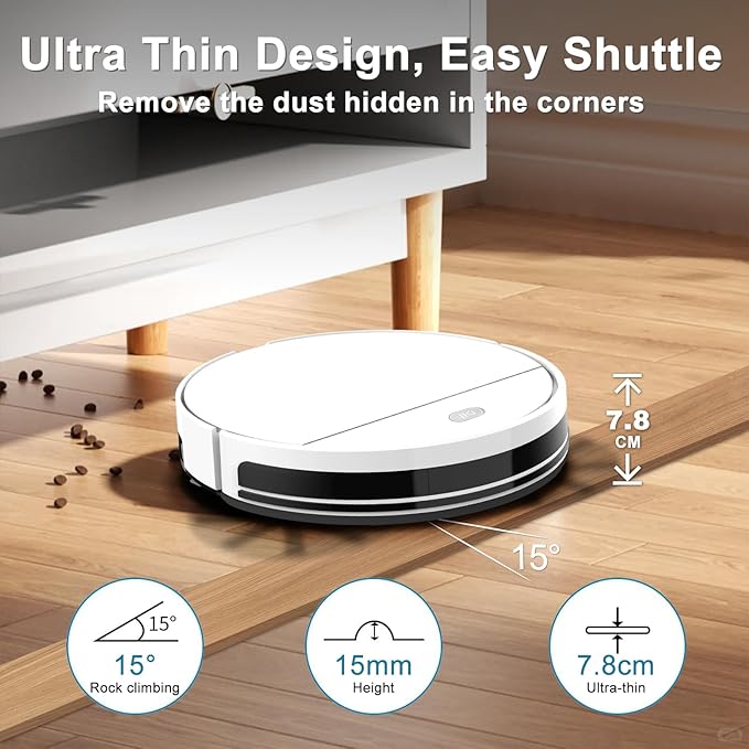 Robot Vacuum and Mop Super Thin 2 in 1 Robotic Vacuum Cleaner Up to 4500Pa Suction with Schedule Clean Mute Super Remote Control/App/Voice utomatic Recharge Ideal for Pet Hair Vacuums All Floors
