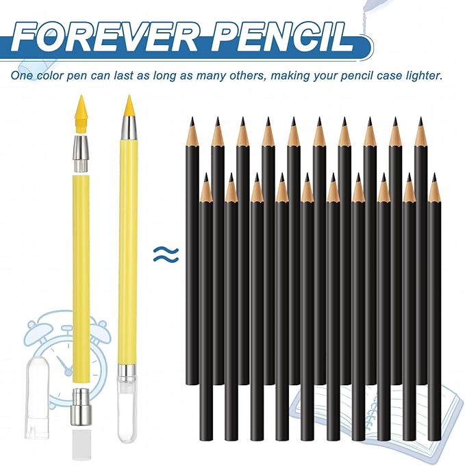 PATIKIL Forever Pencil, 6 Pcs Mechanical Sharpened Cute Metal Pencils Set for Coloring Book Sketch Drawing Writing Art Beginner, Yellow