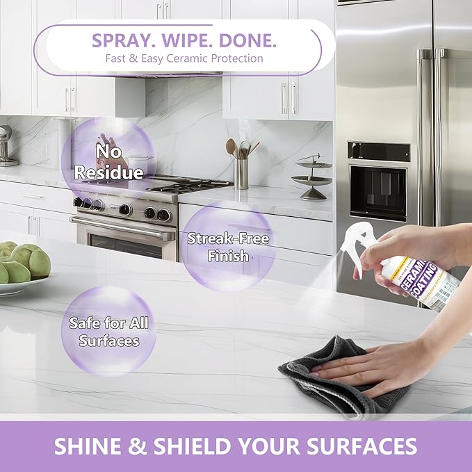 Ceramic Coating Spray for Kitchen Appliances & Stainless Steel – Fingerprint Resistant Cleaner & Sealer for Sinks, Fridges, Stoves – Easy Cleaning & Long-Lasting Multi-Surface Shine 17.32oz