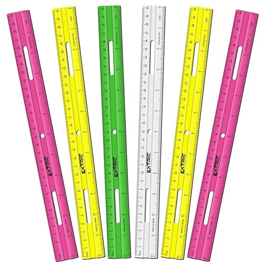 Clear Plastic Rulers 12 Inch, Rulers Bulk for Classroom Assorted Colors 6 Count Metric and Inches Ruler, Shatterproof Ruler 12 Inch