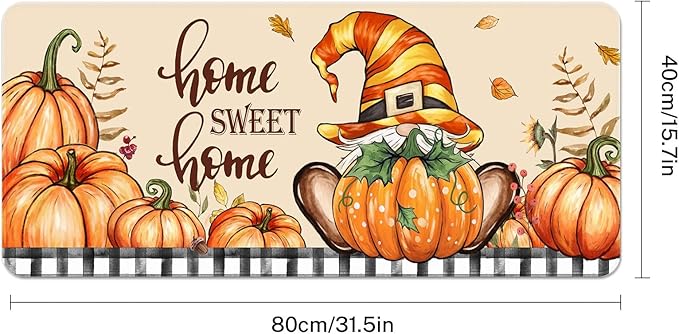 Britimes Fall Gnome Pumpkin Polka Dot Large Mouse Pad Non-Slip Desk Pad Keyboard and Mouse Desk Mat Autumn Leaves Black White Grid Gaming Mousepad for Game,Office & Home,31.5 x 15.7 in