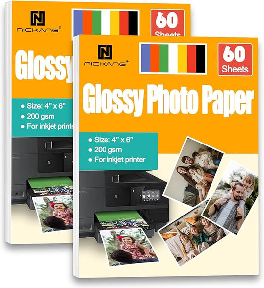 4x6 Photo Paper, Glossy Photo Paper 4x6, 53 LB/200 gsm, 120 Sheets Bulk, Photo Printer Paper, Picture Paper for Inkjet Printer