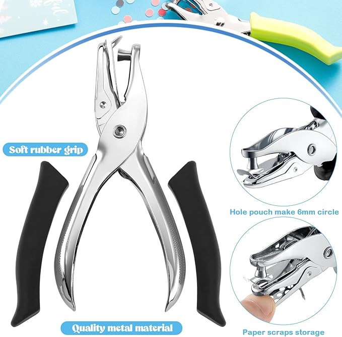 Chumia 12 Pieces Single Hole Punch Handheld 1/4 Inch Hole Paper Punch with Grip Handles Circle Single Shape Puncher for Craft Paper Greeting Cards Scrapbook Notebook (Bright Color)
