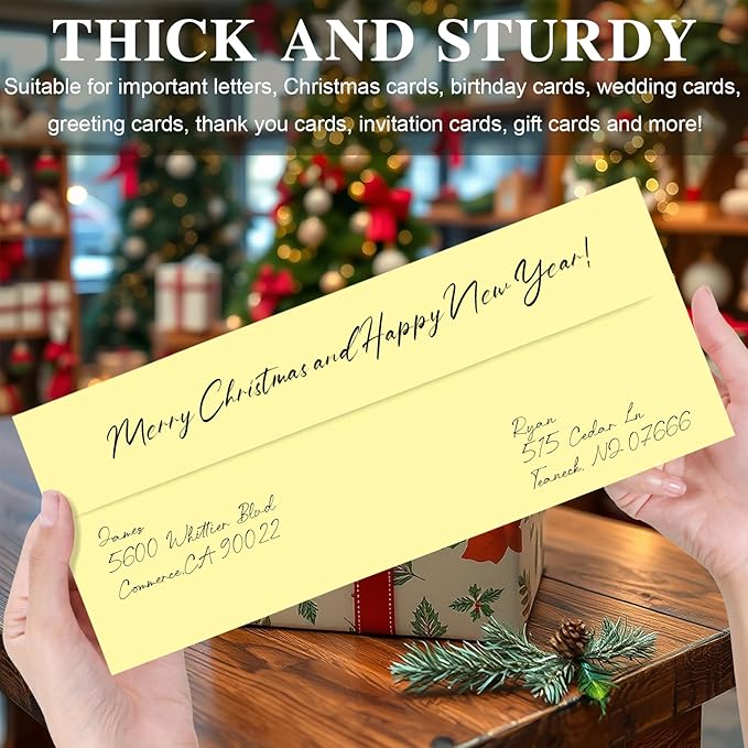 100 Pack Light Yellow #10 Business Envelopes, Standard Envelopes Self Seal, 4 1/8 x 9 1/2 Inch Letter Size Business Mailing Envelopes for Checks Invoices Statements Baby Shower Wedding