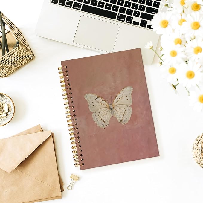 Wheatwin Butterfly Pink Notebook Journal, Vintage Pink Cute Butterfly Journal for Women, Preppy Gifts for Teen Girls, 5.5x8.3 Inch