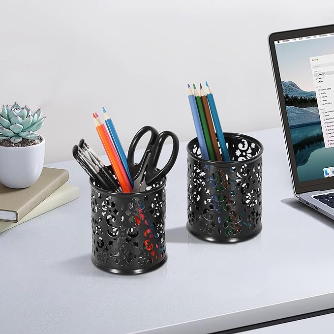 EasyPAG Black Pen Holder for Desk 2 Pack Metal Pen Holder Organizer Pencil Cup Holder for Home, Office, Classroom, School