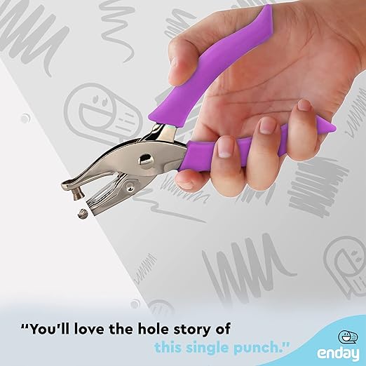 Single Hole Punch Metal Purple, 1/4” Hole Puncher with Soft Grip Handles for Paper and Crafts Round Circle Shape, for Kids and Adults, Also Available in Green, Pink, Red, Blue, Grey, 1 Pc – by Enday