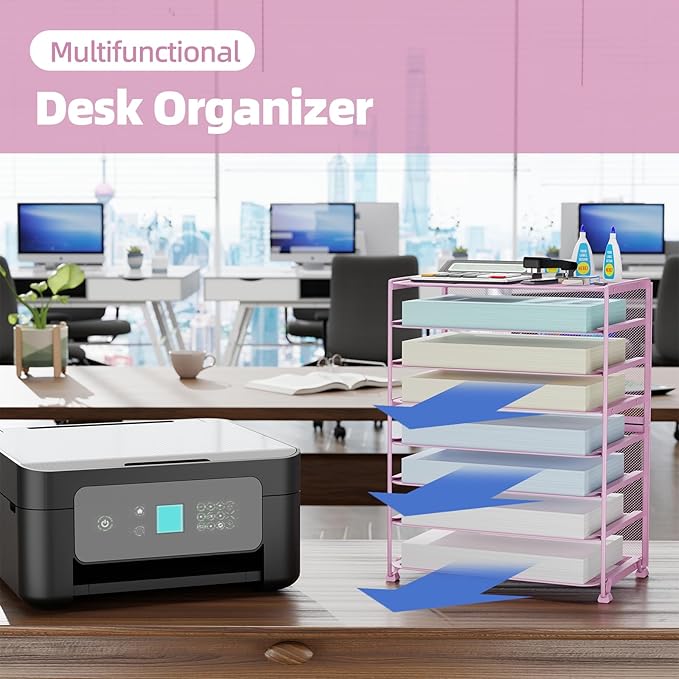 Simple Trending 2 Pack 8 Tier Letter Tray Paper - Mesh Desk File Organizer for Office School Desktop, Pink