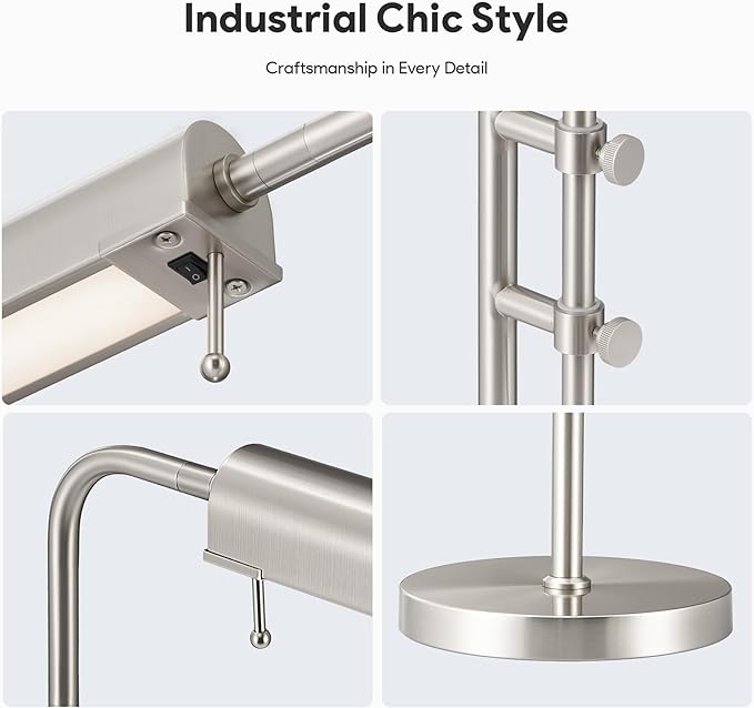 VONLUCE Rustic Desk Lamp, Adjustable Industrial Style Metal Table Lamp, 3 Color Temperatures LED Reading Lamp for Living Room Bedroom Office, Brushed Nickel