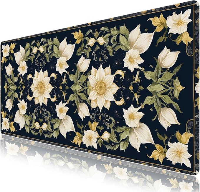 Large Desk Mat, Desk Matt for Desktop, DeskPad Mat, XXL Big Mouse Pad, Anti-Slip Mousepad with Stitched Edges, Keyboard Pad Mouse Mat Cover for Computer 35.4×15.7 in, Retro Blooming Flowers