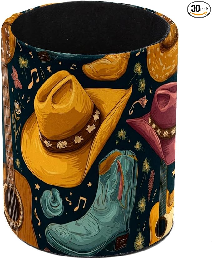 Western Cowboy Hat Circular Pen Holder, Pen Cup Makeup Brush Holder, Design for School, Home and Stationary Supplies (3.9 x 3.1 Inches)