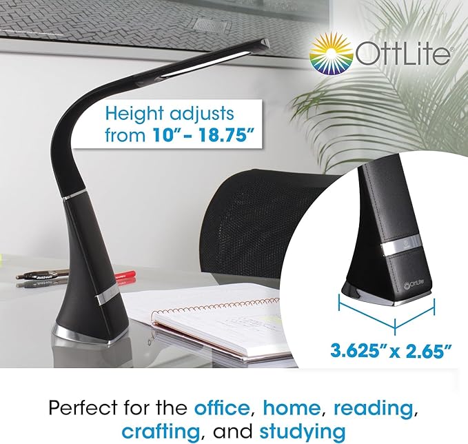 OttLite Recharge LED Desk Lamp with ClearSun LED Technology - Portable, Dimmable & Flexible Gooseneck - Travel-Friendly Task Lamp with Rechargeable Battery - for Home, Reading, Office & College Dorms