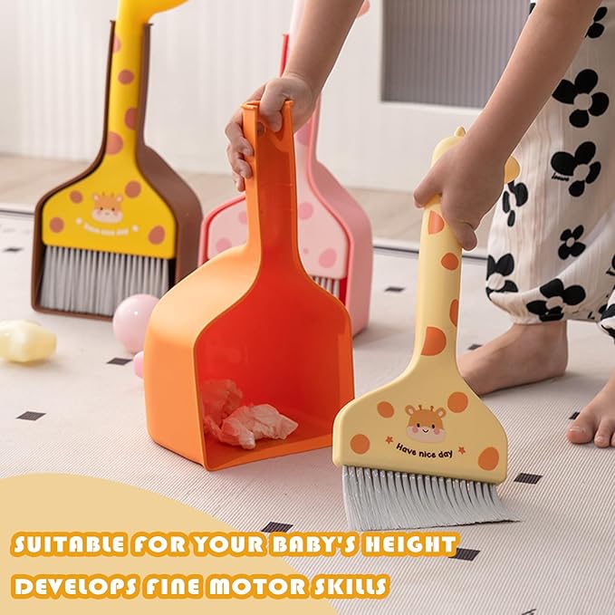 BSMstone Small Broom with Dustpan Combo Set Cartoon Mini Broom and Dustpan Set Cute Cleaning Kit for Home Office Floor Counter Pet Nest (Brown)