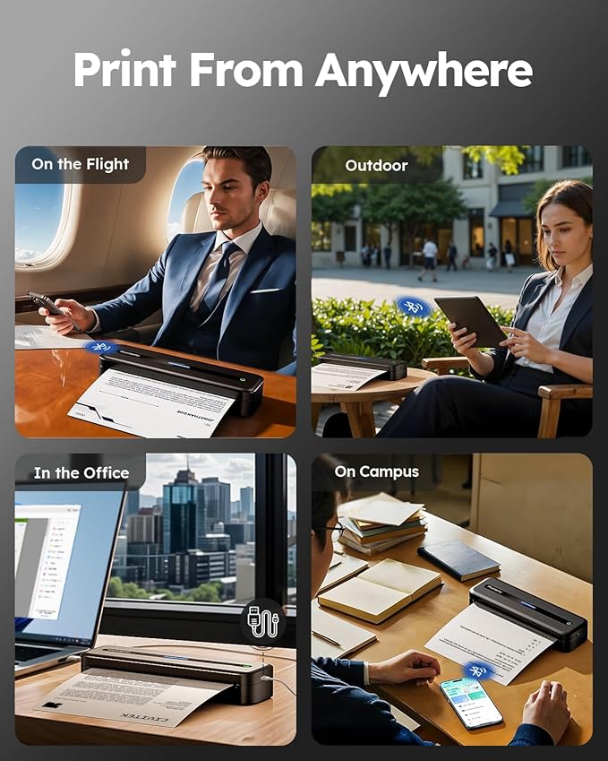 Phomemo Portable Printers Wireless for Travel, Inkless Portable Thermal Printer for Phone Laptop, Support 8.5'' x 11'' US Letter and A4 Szie, Bluetooth Mobile Printers for Vehicle Office Home Use