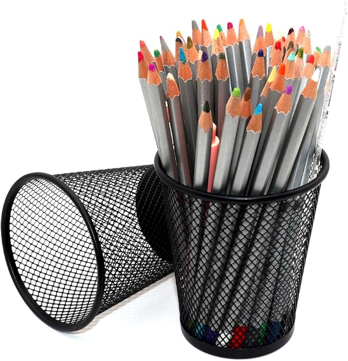 4 Pack Pen Holder Metal Mesh Pencil Holders Round Shaped Pen Holders for Desk Office Wire Mesh Container Pen Organizer,Black