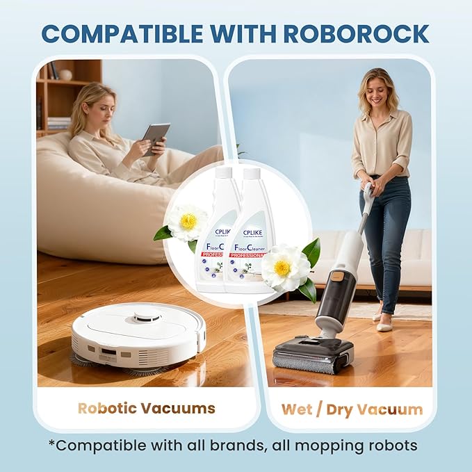 CPLIKE Floor Cleaning Solution for Mops, Compatible with Roborock (Qrevo/Q7/Q10/Saros 10R) and Other Brand Robot Vacuum and Mop Cleaner, Tea Tree Scent, 16.23 fl oz, Pack of 2