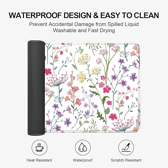 Large Desk Mat, Desk Matt for Desktop, Computer Gaming Mouse Pads, Anti-Slip Rubber Base, Stitched Edges Soft Mat for Desktop Office Home 31.5 x 11.8 Inches (Blooming Flower)