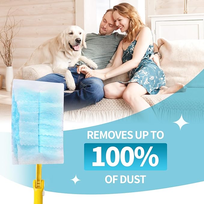 60 Count Microfibre Feather Duster Refills Compatible with Swiffer Dusters, Disposable Static Dust Removal Refills, Multi-Surface Duster with 1 Pcs Retractable Handle(Unscented, Pack of 1)