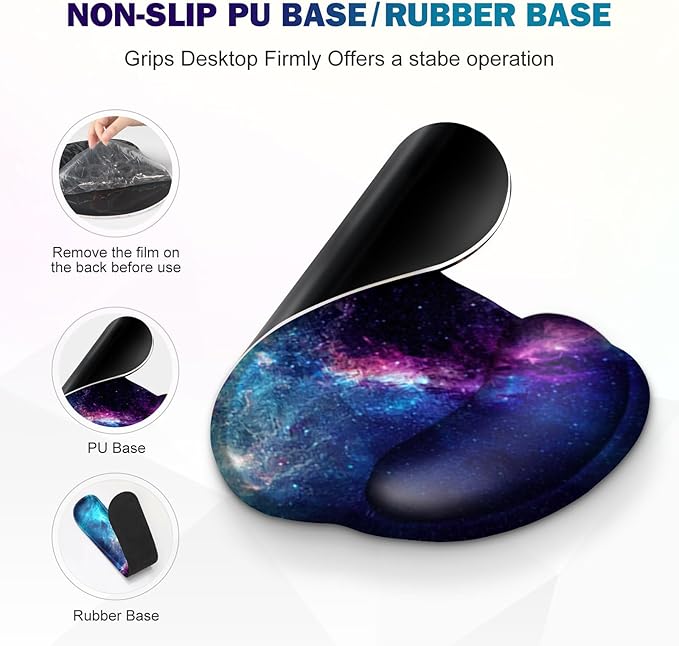 Gaming Mouse Pad, Large Desk Mat, Cute Desk Pad Protector, 4in1 XXL Mousepad + Keyboard Wrist Rest+Mouse Wrist Rest+Coaster Set with Ergonomic Desk Pad for Home Office Table Computer, Galaxy Space