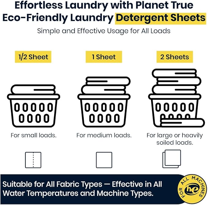 Eco-Friendly Laundry Detergent Sheets, 100 Loads (50 Sheet) Fragrance Free Laundry Sheets Detergent, Concentrated Washer Detergent, Plastic Free Travel Laundry Detergent