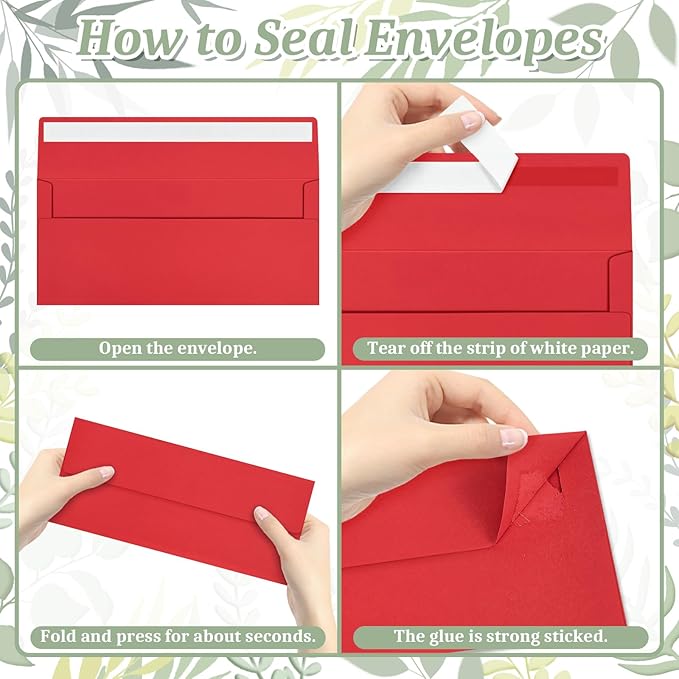 50 Pcs Red #10 Business Envelopes, Self Seal Standard Envelopes, Windowless Business Mailing Envelopes for Office, Checks, Letters, Invoices, Statements, Wedding, 4-1/8 x 9-1/2 inch