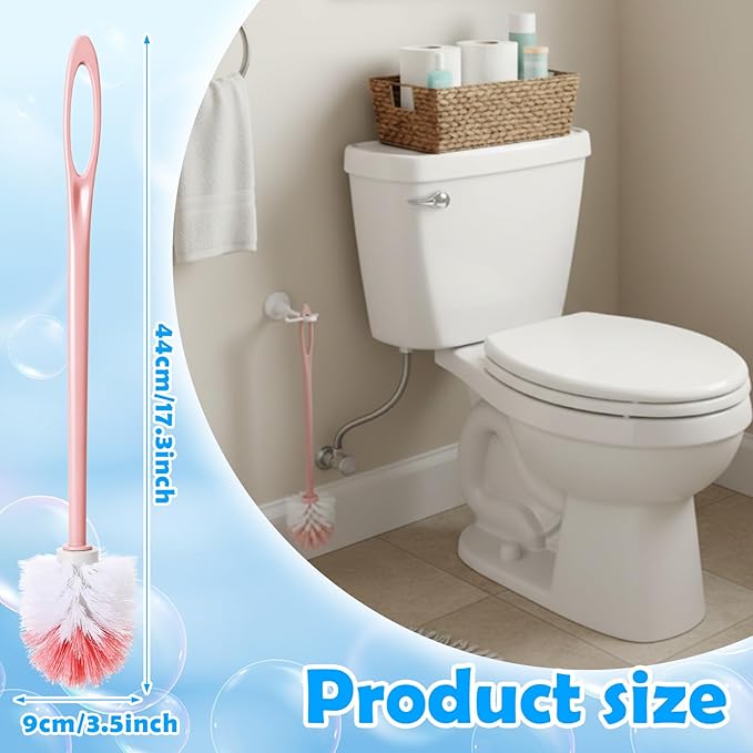 Acellegic 12 Pcs 17.3 Inch Pink Toilet Brush Bulk with Hook Hole Long Handle Toilet Bowl Cleaner Scrubber for Bathroom Household Cleaning Supplies Home Gifts