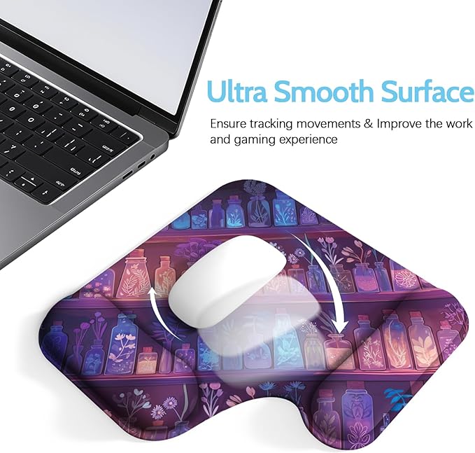 Ergonomic Mouse Pad with Gel Wrist Rest (1"& 1.2" Dual Height) - Mouse Pads Compact Mousepad Desk Mat Office, Gaming & Carpal Tunnel Relief | Non-Slip Rubber Base Mystical Potion Bottles