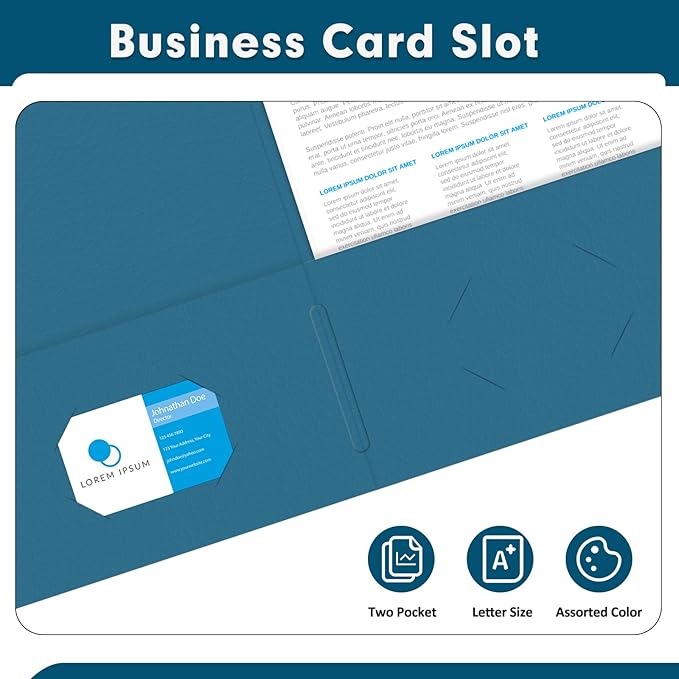 Two Pocket Folders, PANDRI 50 Pack 2 Pocket Folders, Letter Size Paper File Folder for School Office Home Business, DarkBlue