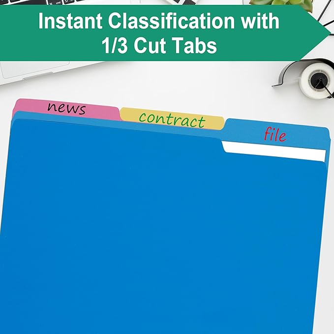 Two Tone Color File Folders 8.5 x 11 Inch,Blue 1/3 Cut Tab File Folders Letter Size,School Business Office Folders for Document-18 Pack