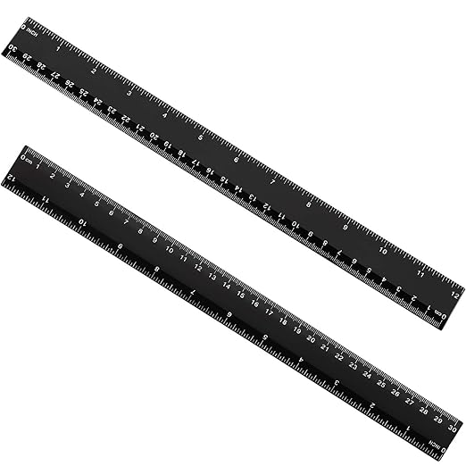 eBoot 2 Pieces Plastic Ruler Straight Ruler 12 Inch Black Plastic Rulers Measuring Tool for School, Home, or Office