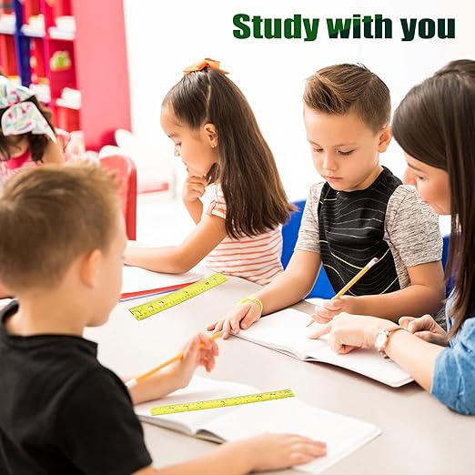 28 Pack Plastic Ruler 12 Inch Transparent Rulers - Metric Bulk for Kids School Office Classroom, Yellow