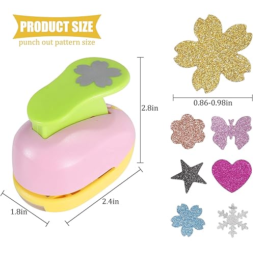 6 Pcs Colorful Craft Hole Punch with 10 Glitter Cardstock Papers, Decorative Scrapbook Paper Puncher Set, Different Shape Paper Hole Puncher Set for Office Supplies (6 Pcs- Different Shapes)