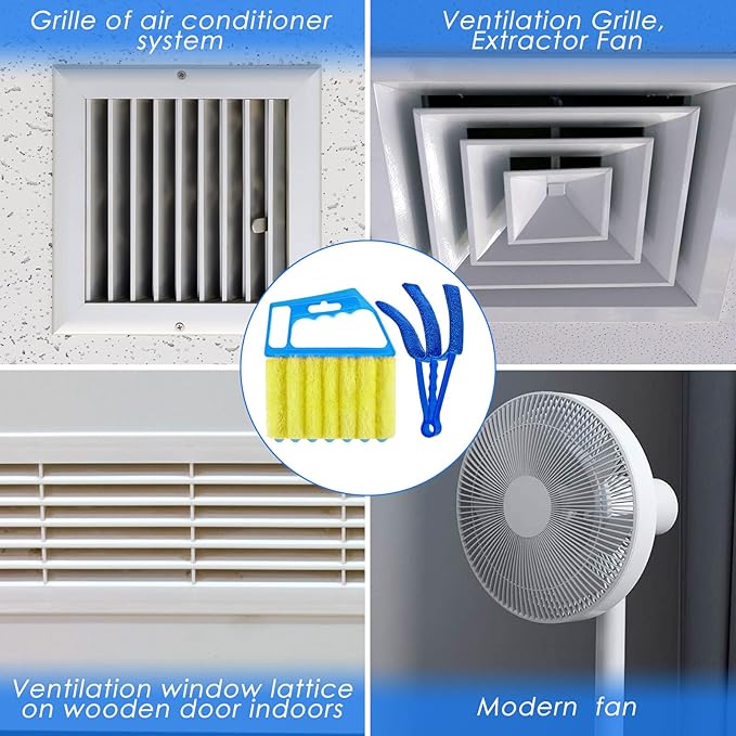 Romooa 4 Pcs Window Venetian Blind Cleaner Duster Tool 7 Finger Blind Rush and Shutter Cleaner Brush Hand-held Window Shutter Air Conditioner Duster for Dirt(Green, Blue)