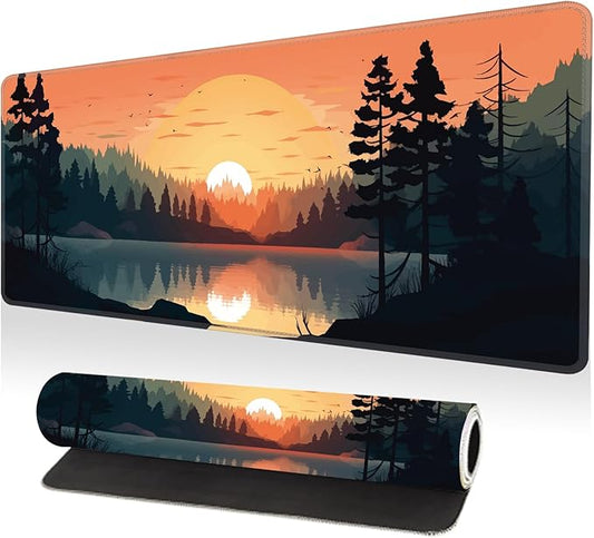Large Desk Mat, Desk Matt for Desktop, Computer Gaming Mouse Pads, Anti-Slip Rubber Base, Stitched Edges Soft Mat for Desktop Office Home 31.5 x 11.8 Inches (Lakeside Sunset)