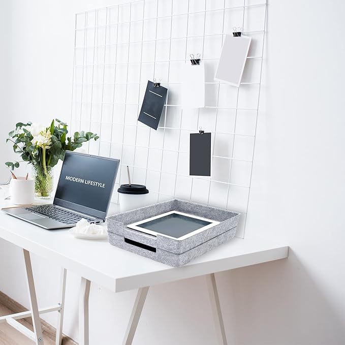 Welaxy Desk Drawer Organizer Letter Trays Felt Document File Papers Magazines Storage Sorting Box Soft Sturdy 2-piece office home fall gift solution (Light Grey)